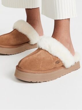 UGG Women’s Disquette Slippers Shoes Suede Sheepskin in Chestnut 7